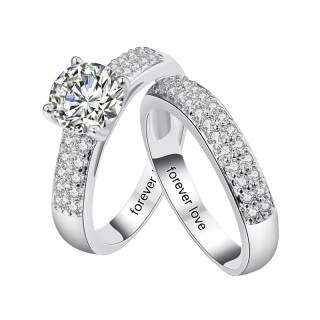 Sterling Silver Round Zircon Couple Rings For Women Best Friends-8