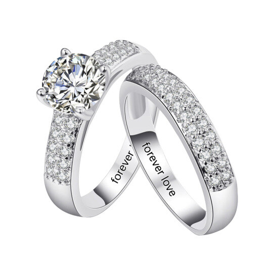 Sterling Silver Round Zircon Couple Rings For Women Best Friends