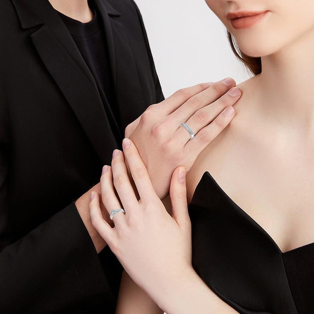 Anéis de casal de zircão redondo de prata esterlina para melhores amigas femininas-2