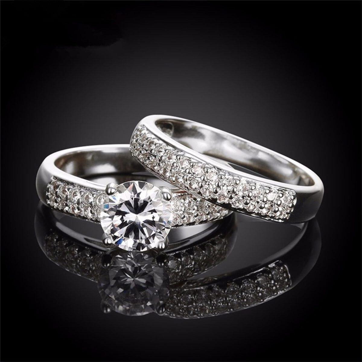 Sterling Silver Round Zircon Couple Rings For Women Best Friends-3