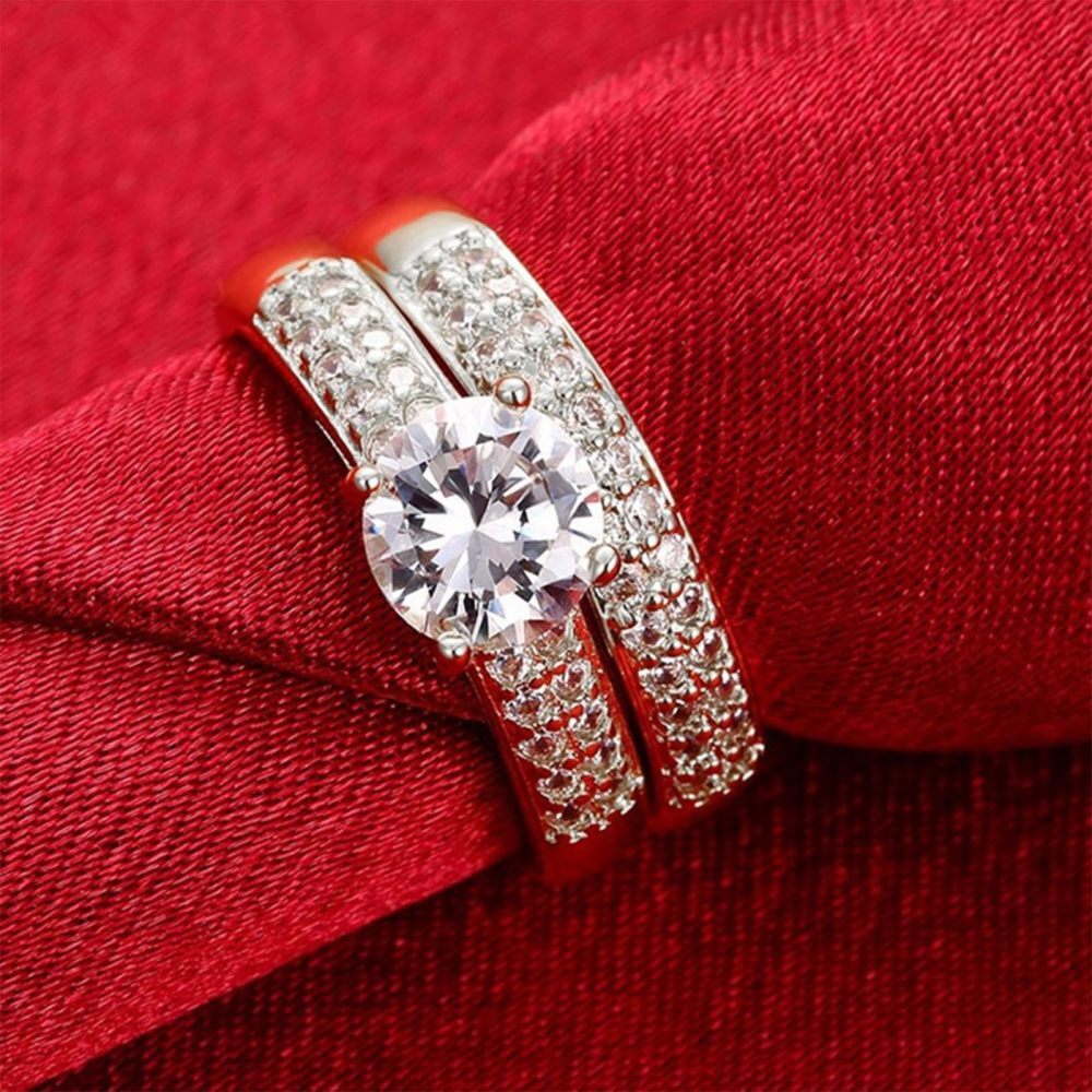 Anéis de casal de zircão redondo de prata esterlina para melhores amigas femininas-4