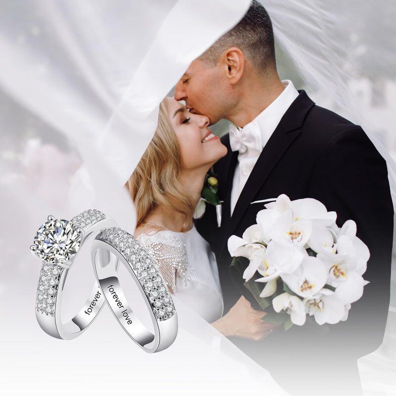 Anéis de casal de zircão redondo de prata esterlina para melhores amigas femininas-7
