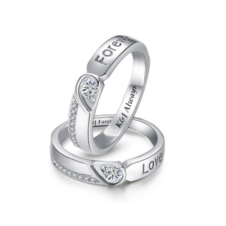 Sterling Silver Round Zircon Personalized Engraving Couple Rings-6