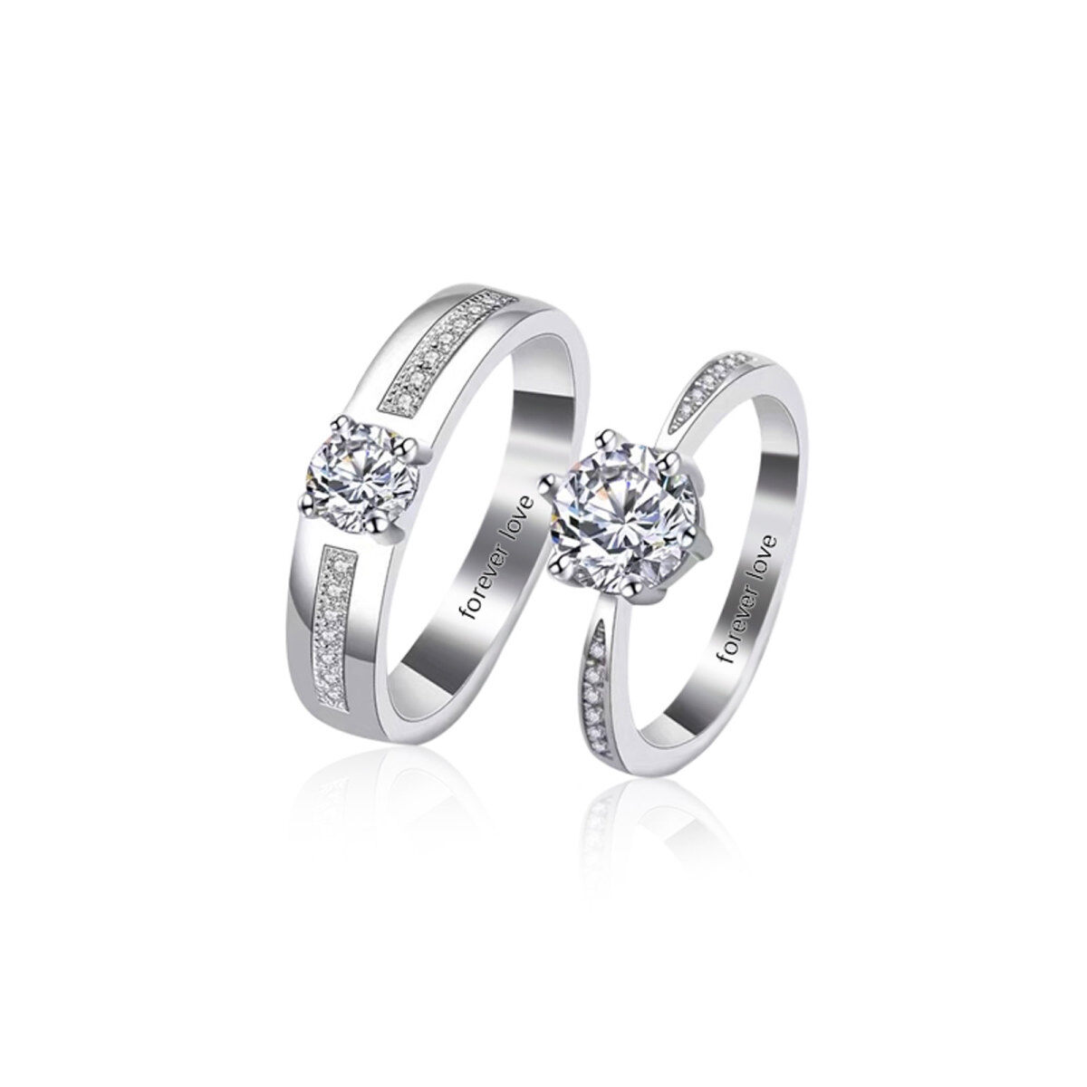 Sterling Silver Round Zircon Couple Couple Rings-1