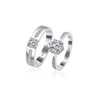 Sterling Silver Round Zircon Couple Couple Rings-22