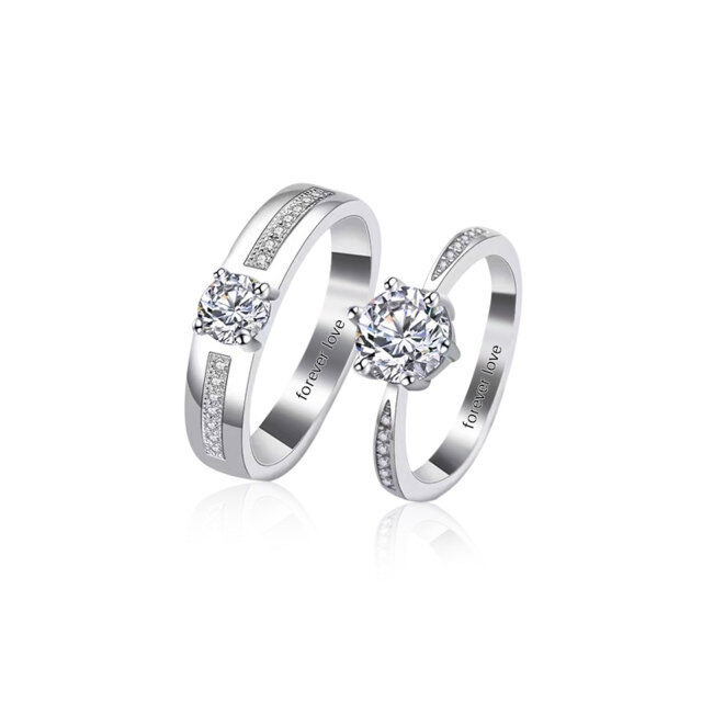 Sterling Silver Round Zircon Couple Couple Rings