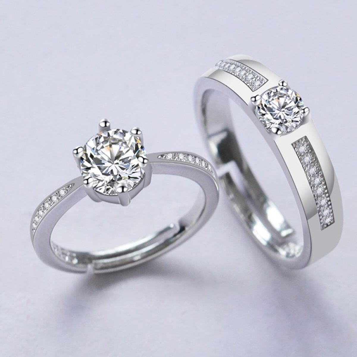 Sterling Silver Round Zircon Couple Couple Rings-3