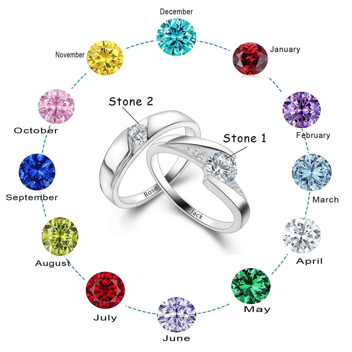 Sterling Silver Round Zircon Couple Rings For Unisex-3