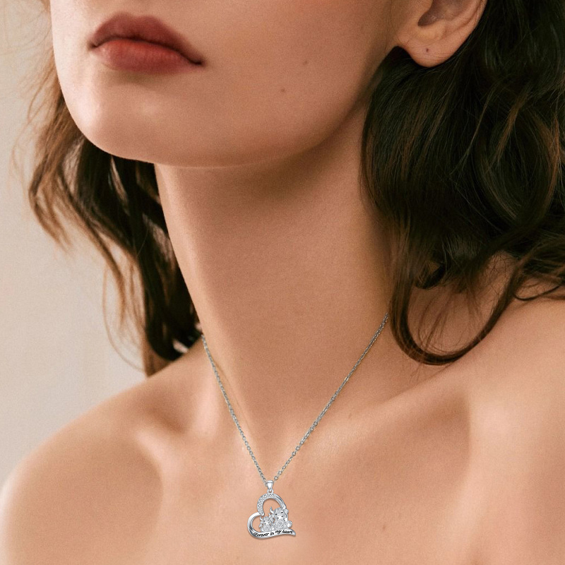 Sterling Silver Round Zircon Cow Pendant Necklace with Engraved Word-2