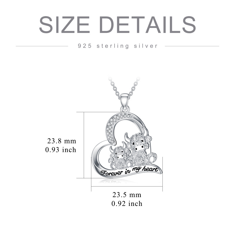 Sterling Silver Round Zircon Cow Pendant Necklace with Engraved Word-3