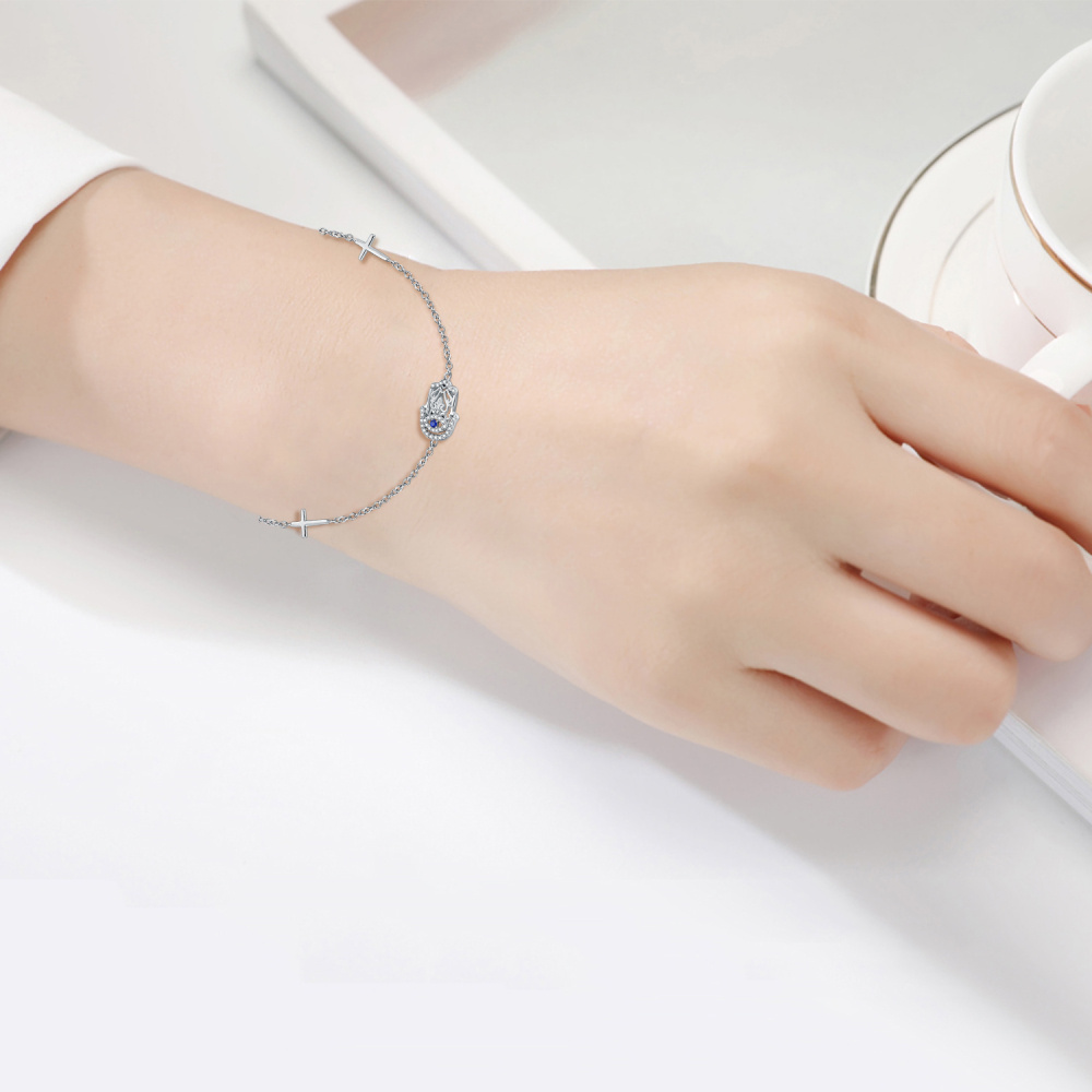 Sterling zilveren Hamsa Hand Cross boze oog bedelarmband met zirkonia-2