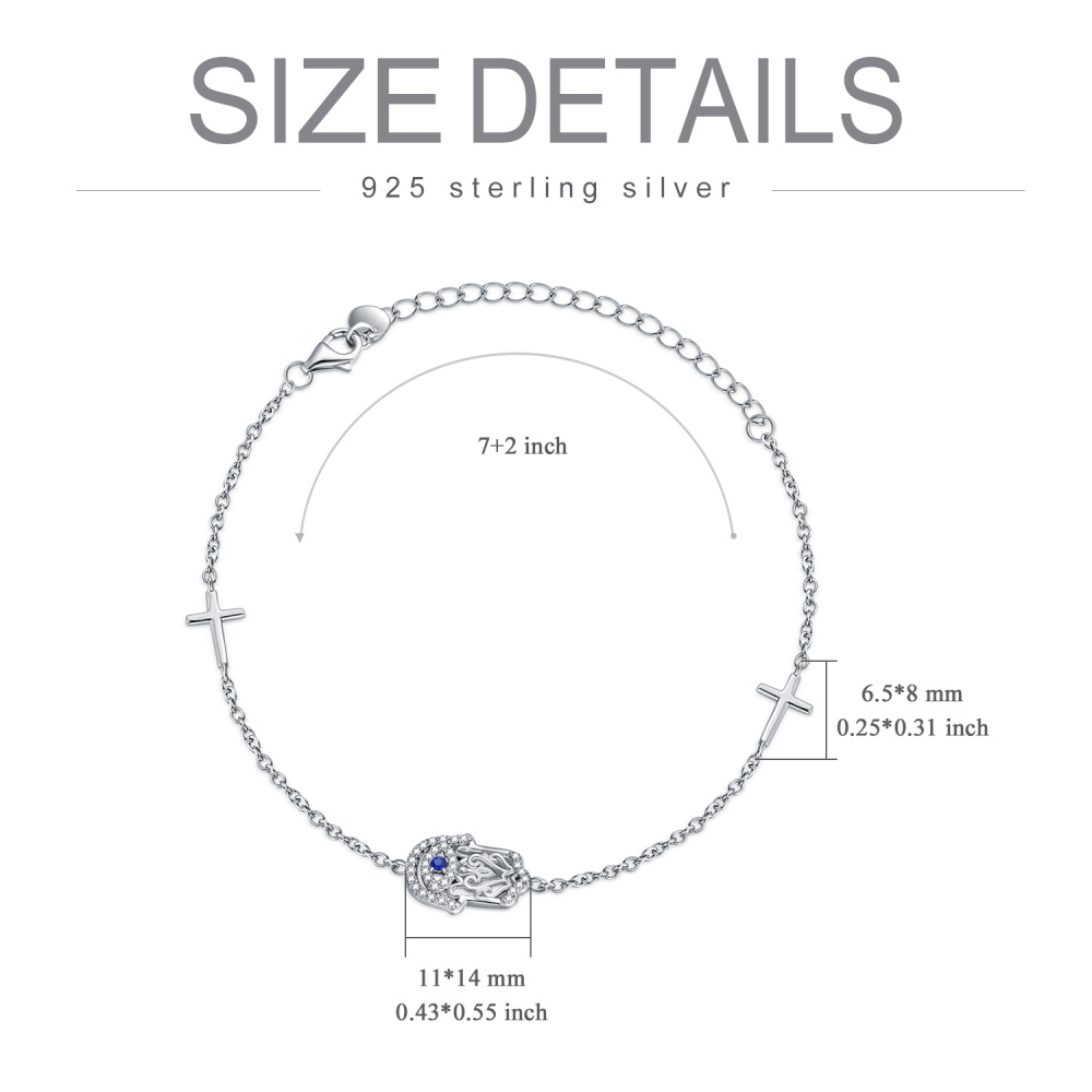 Sterling zilveren Hamsa Hand Cross boze oog bedelarmband met zirkonia-6