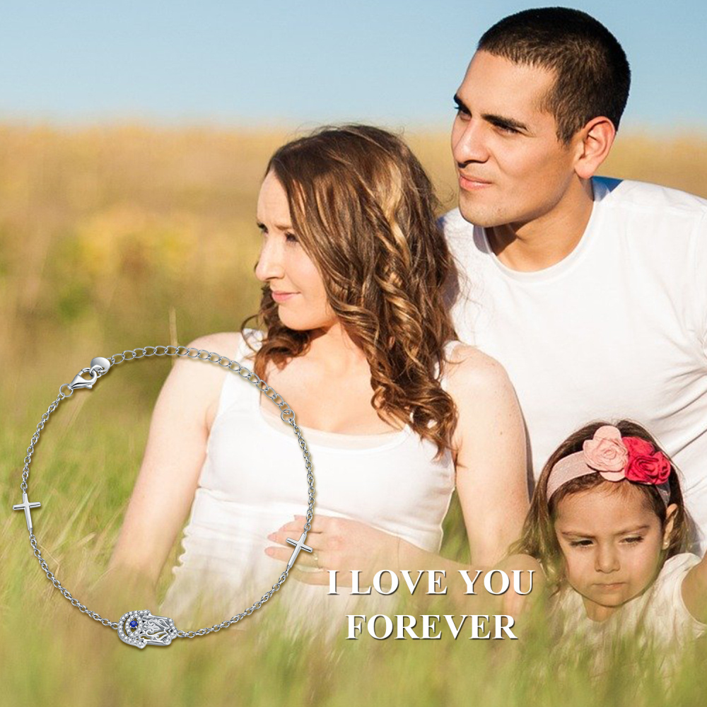 Sterling zilveren Hamsa Hand Cross boze oog bedelarmband met zirkonia-7