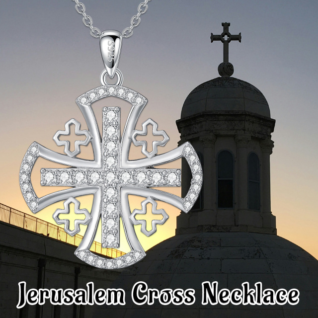 Sterling Silver Round Zircon Cross Pendant Necklace-5