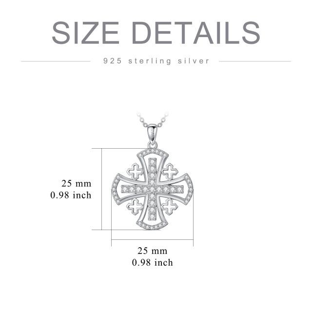 Sterling Silver Round Zircon Cross Pendant Necklace-6