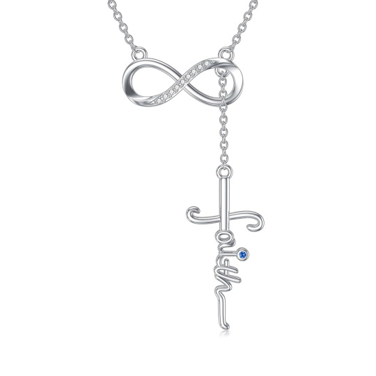 Collana con ciondolo a croce in argento sterling con zircone rotondo e parola incisa