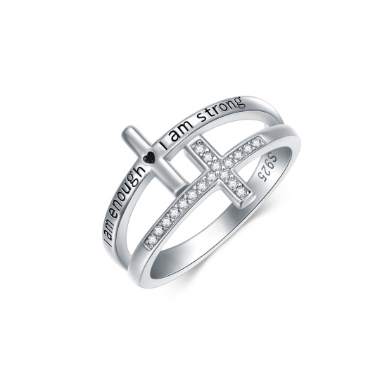 Sterling Silver Round Zircon Cross Ring