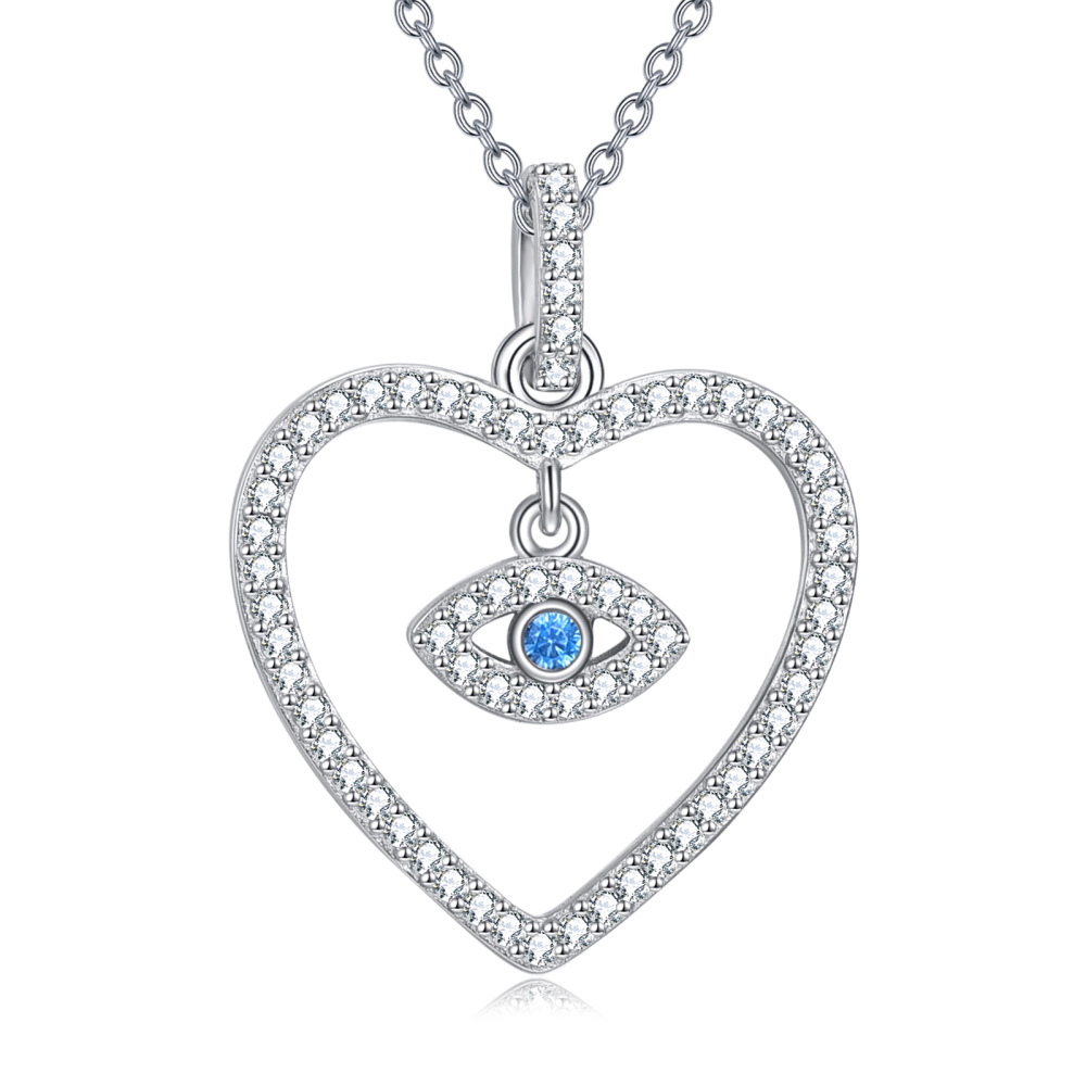 Sterling Silver Round Zircon Devil's Eye Pendant Necklace-1