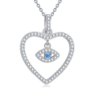 Sterling Silver Round Zircon Devil's Eye Pendant Necklace-35