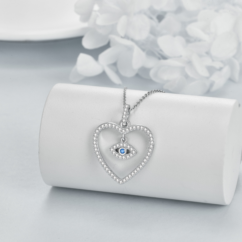 Sterling Silver Round Zircon Devil's Eye Pendant Necklace-3