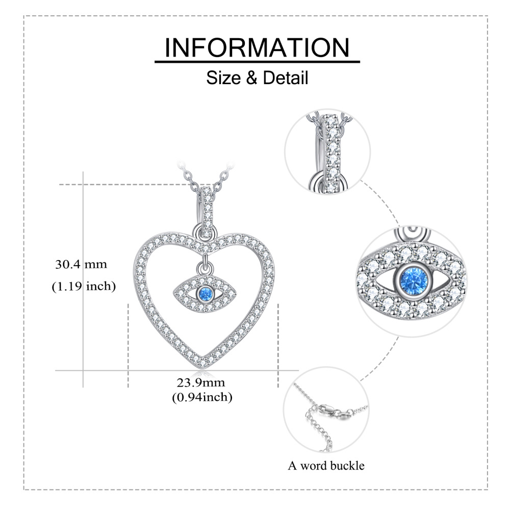 Sterling Silver Round Zircon Devil's Eye Pendant Necklace-5
