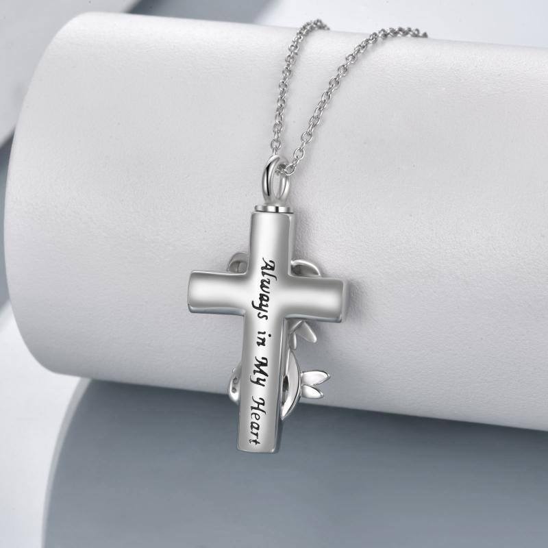 Collier Urne en argent sterling avec mot gravé en zircon rond libellule et croix-4