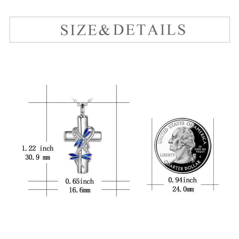 Collier Urne en argent sterling avec mot gravé en zircon rond libellule et croix-5