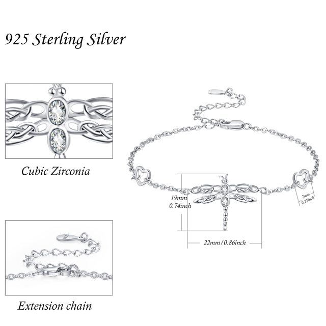 Sterling Silber Runde Zirkon Libelle & Herz Anhänger Armband-5