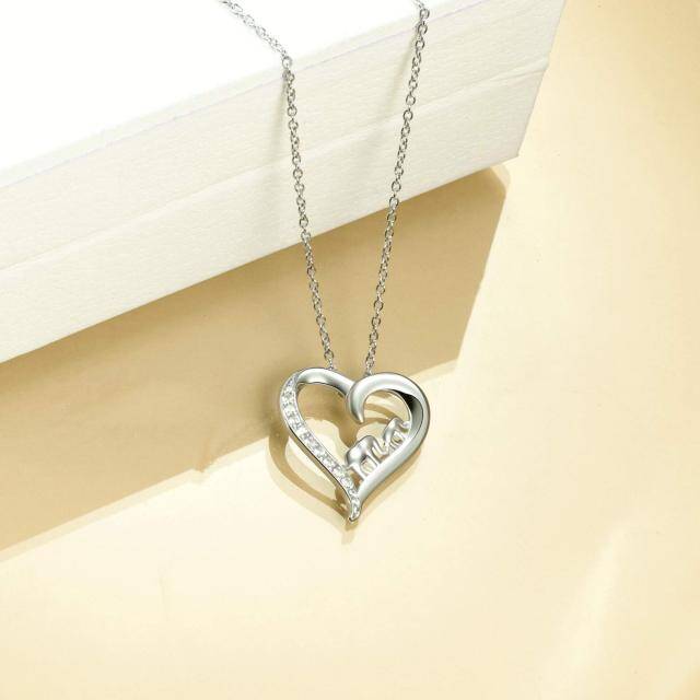 Collana con ciondolo a cuore e elefante con zircone rotondo in argento sterling-4