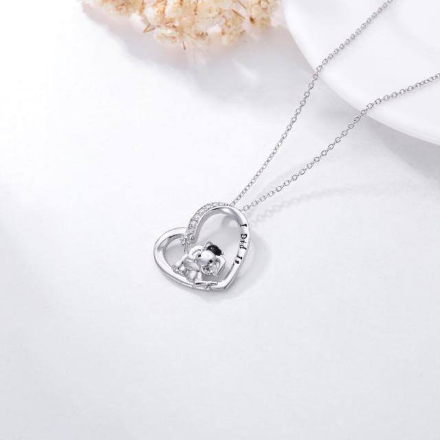 Collana con ciondolo a cuore e elefante con zircone rotondo in argento sterling con parola incisa-3