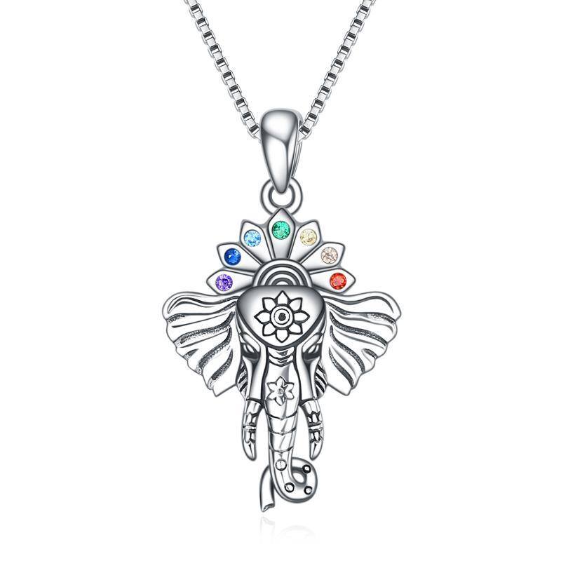 Sterling Silver Round Zircon Elephant Pendant Necklace-20