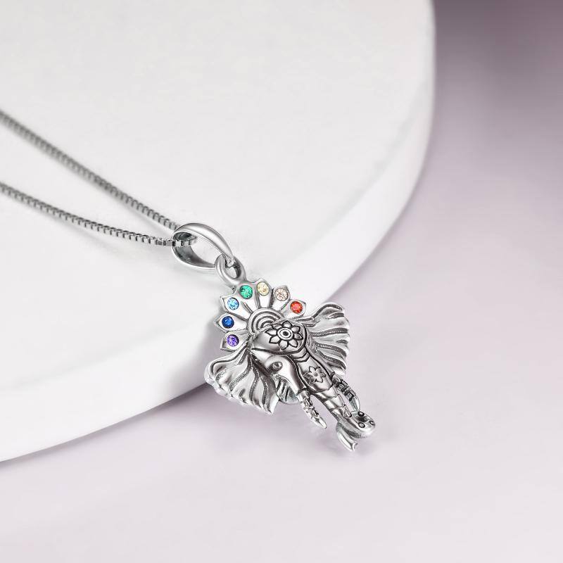 Sterling Silver Round Zircon Elephant Pendant Necklace-3