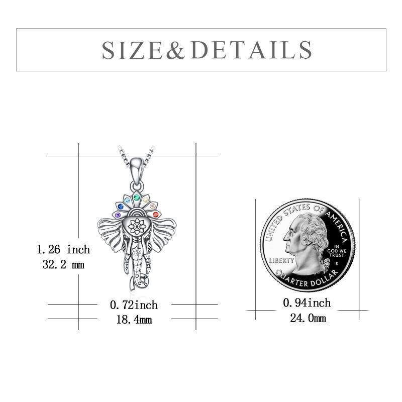 Sterling Silver Round Zircon Elephant Pendant Necklace-5