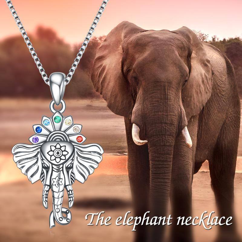 Collar con colgante de elefante con circonitas redondas de plata de ley-6