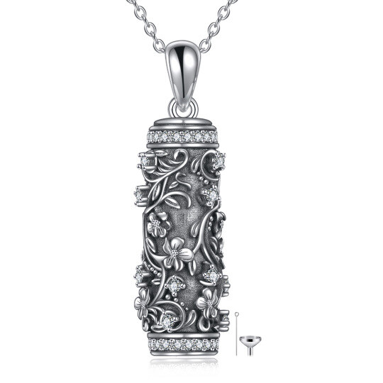 Collier d'urne pour cendres en argent sterling avec pendentif fleur et lierre en zircon rond