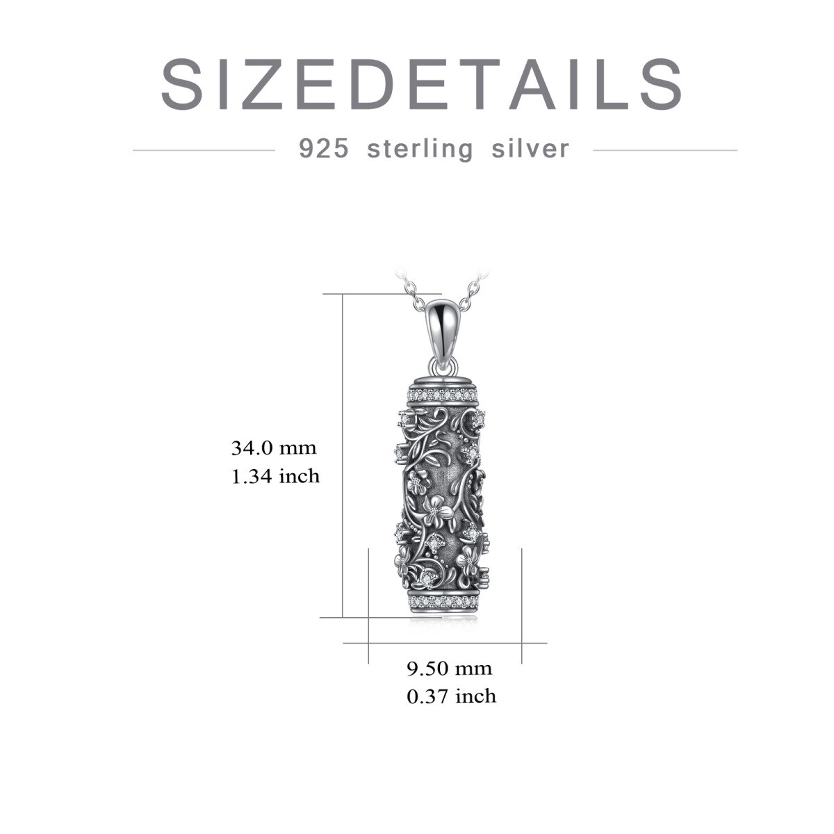 Sterling Silber Runde Zirkon Blume & Efeu Bar Anhänger Urne Halskette für Asche-5