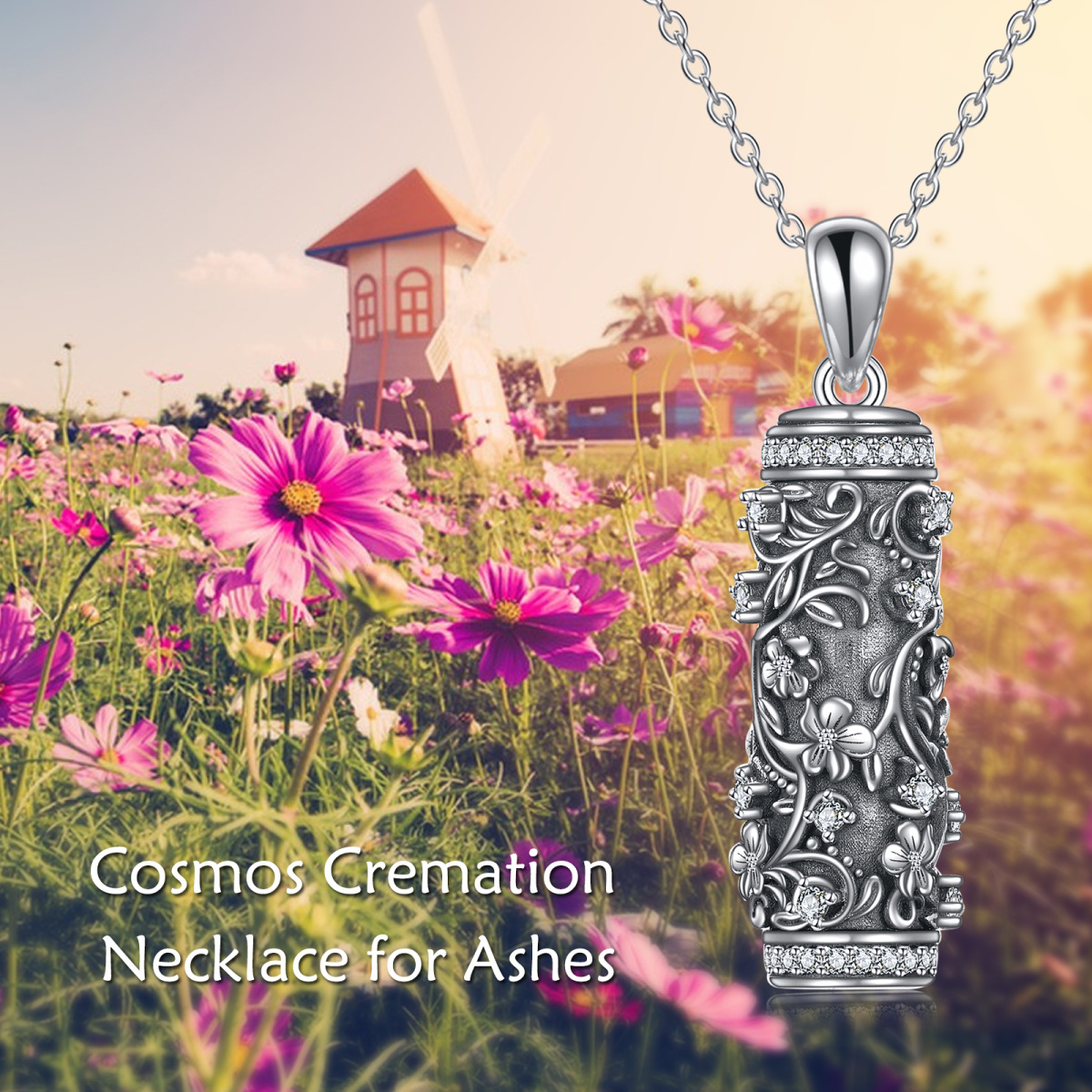 Collier d'urne pour cendres en argent sterling avec pendentif fleur et lierre en zircon rond-6