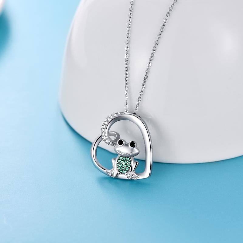 Sterling Silver Round Zircon Frog Pendant Necklace-3