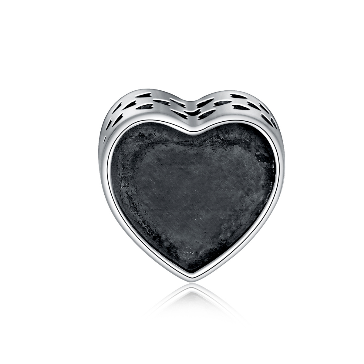 Sterling Silver Round Zircon Heart Bead Charm with Engraved Word-4