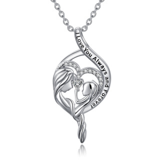 Sterling Silver Round Zircon Heart & Infinity Symbol Pendant Necklace with Engraved Word-2