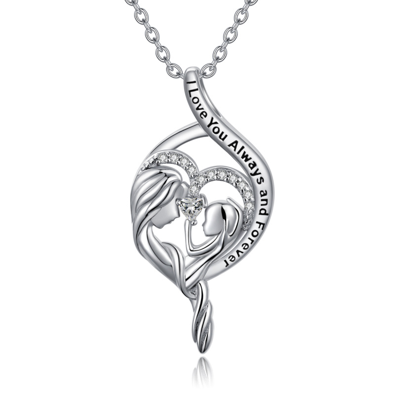 Collana con ciondolo in argento sterling con zircone rotondo e simbolo dell'infinito, con parola incisa-1