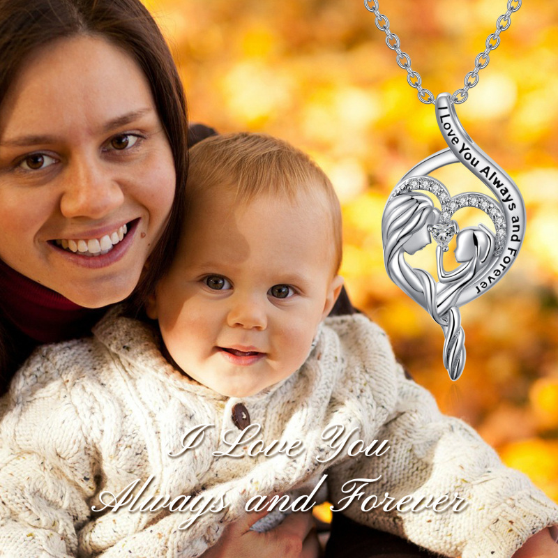 Collana con ciondolo in argento sterling con zircone rotondo e simbolo dell'infinito, con parola incisa-6