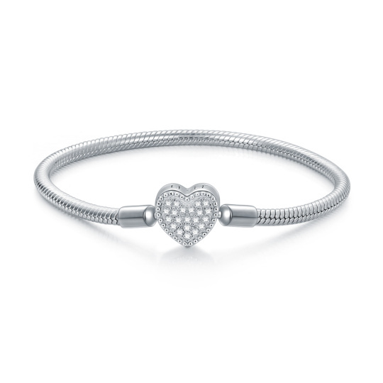 Bracciale in argento sterling con ciondolo a forma di cuore con zirconi rotondi