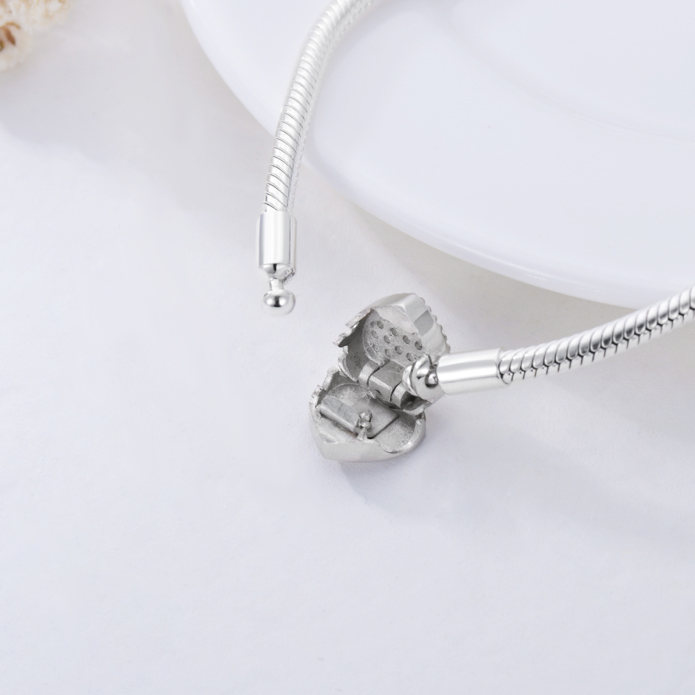 Sterling Silver Round Zircon Heart Charm Bracelet-4