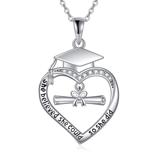 Collier en argent sterling avec pendentif en forme de coeur en zircon rond