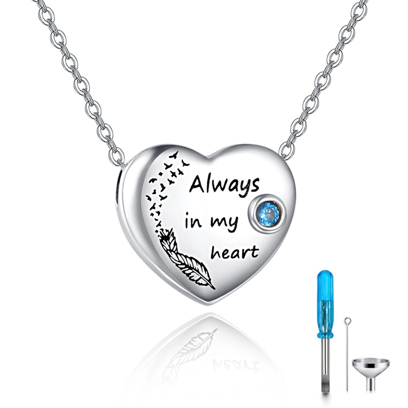 Sterling Silver Round Zircon Heart Urn Necklace for Ashes with Engraved Word-9