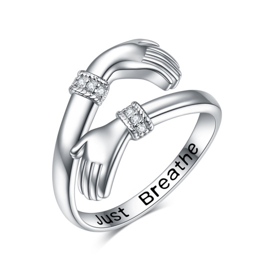 Bague ronde en argent sterling avec zircon, tenir la main ouverte