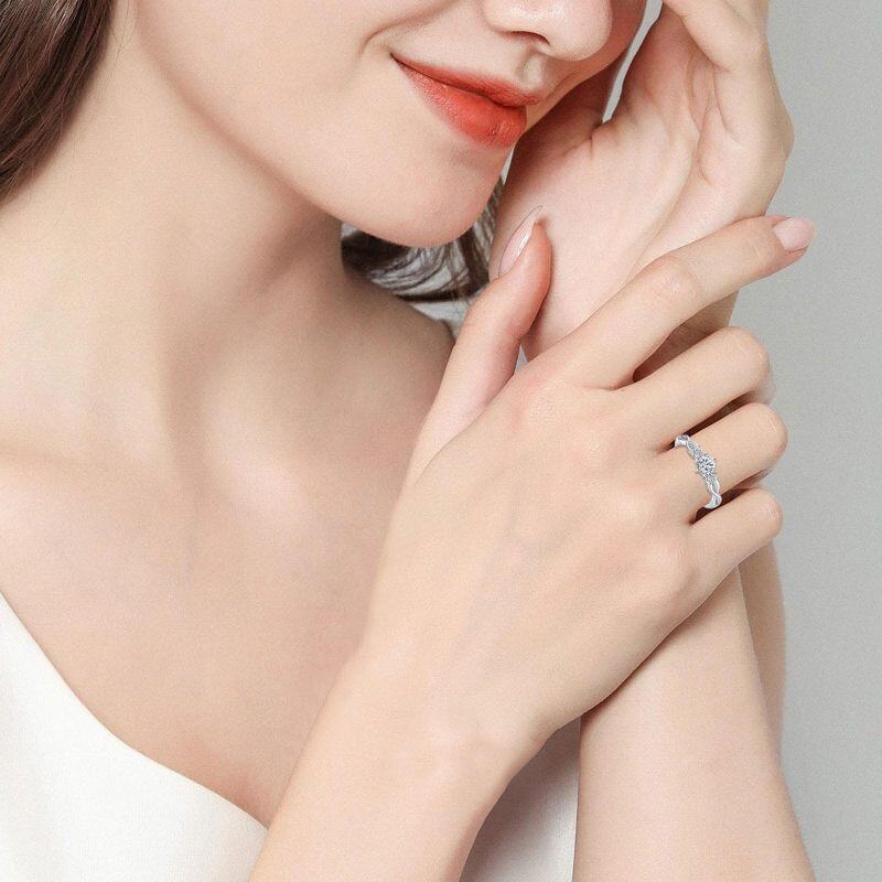 Sterling Silber Runde Zirkon Unendlichkeit Symbol personalisierte Gravur Paar Ringe-2