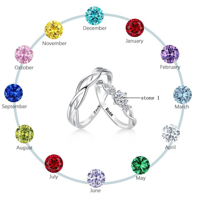 Sterling Silber Runde Zirkon Unendlichkeit Symbol personalisierte Gravur Paar Ringe-4