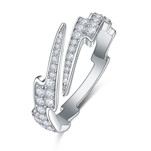 Offener Ring aus Sterlingsilber mit rundem Zirkonia und Blitz